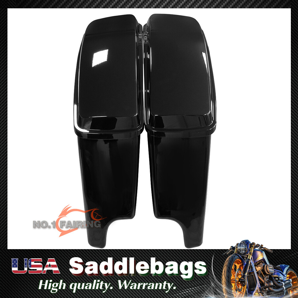 5" Vivid Black Stretched Extended Hard Saddlebags Fit For Harley Touring 2014-Up