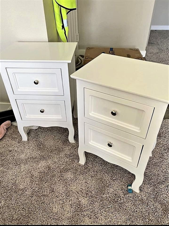 Set of 2 White Bedroom Bedside Table Nightstand End Side Organizer 2 Drawers Storage
