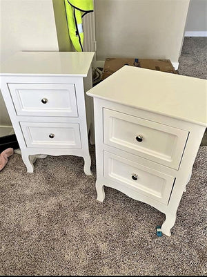 Set of 2 White Bedroom Bedside Table Nightstand End Side Organizer 2 Drawers Storage