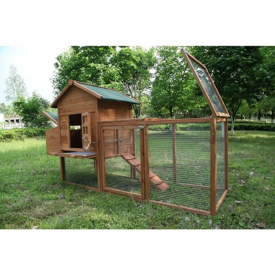 Outdoor 80'' Weatherproof Wooden Chicken Coops Nest Box Hen House
