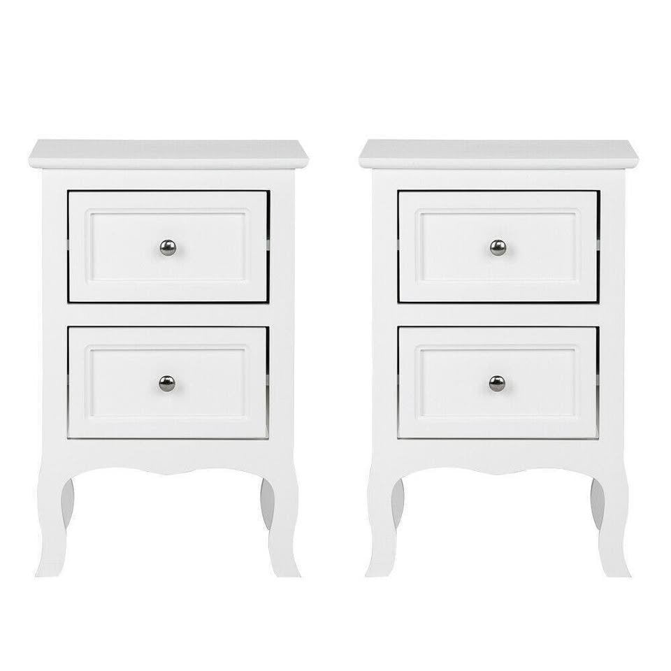Set of 2 White Bedroom Bedside Table Nightstand End Side Organizer 2 Drawers Storage
