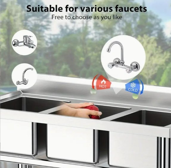 New 40" 3 Compartment Commercial Kitchen Sink Stainless Steel Utility Sink