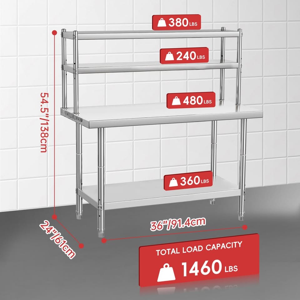 NEW 36" X 24" Commercial Prep Table Stainless Steel Work Table with 36" X 12" Shelf