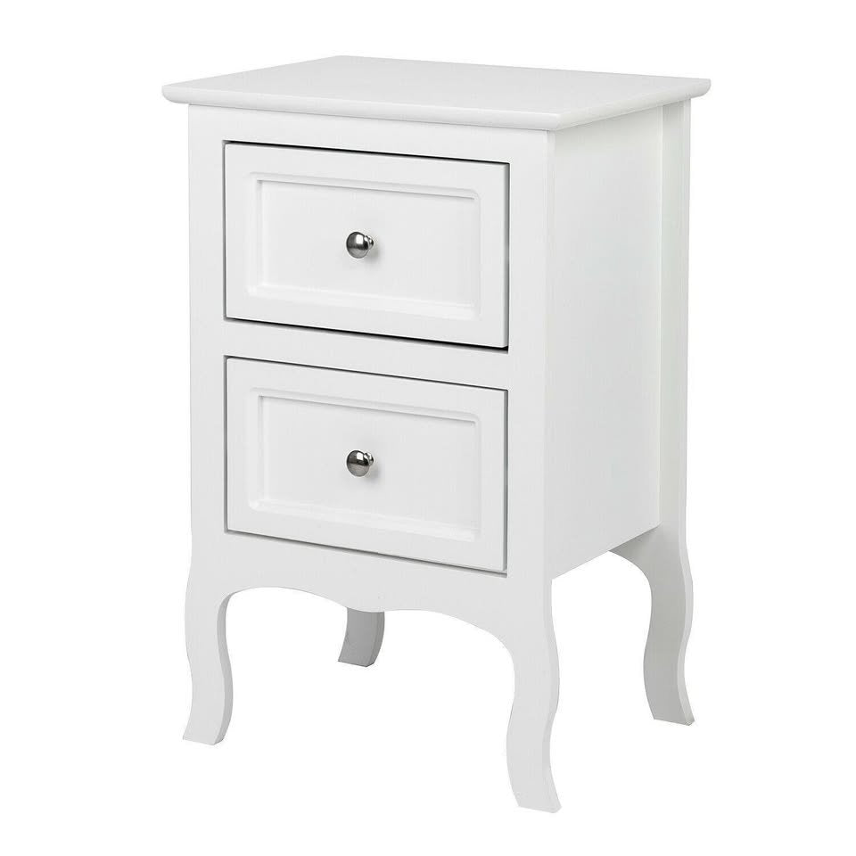 Set of 2 White Bedroom Bedside Table Nightstand End Side Organizer 2 Drawers Storage