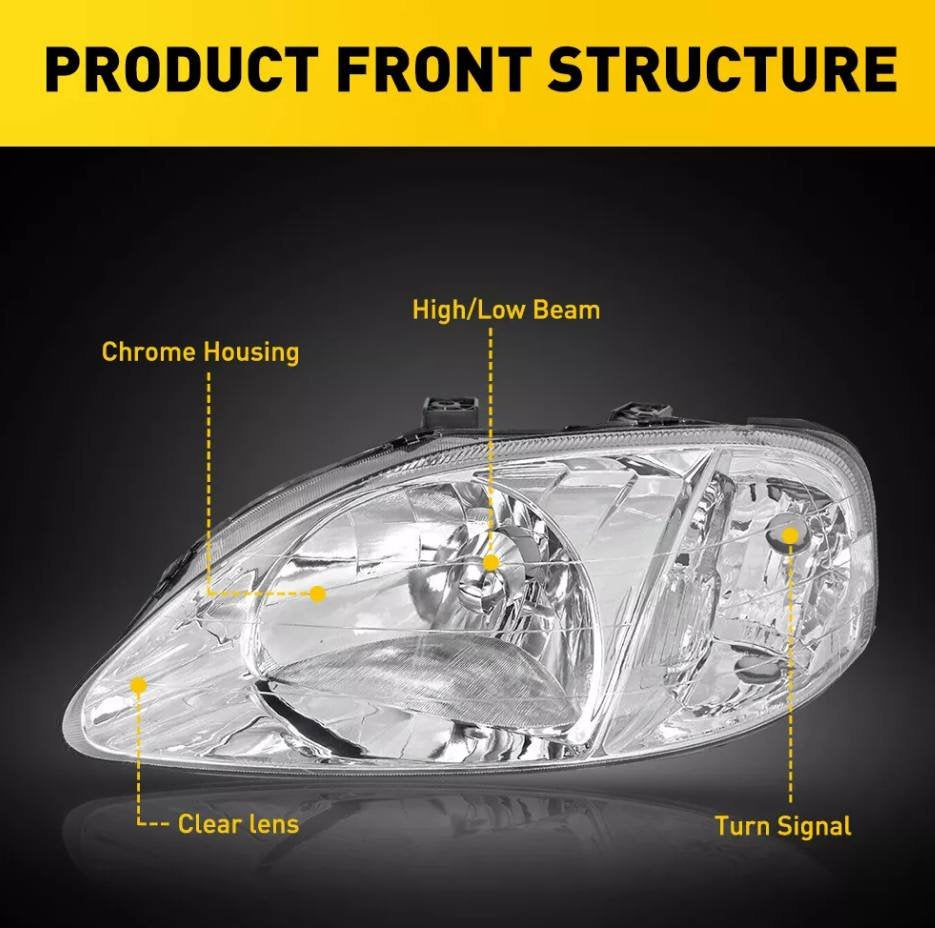 Honda Civic Replacement Headlights (1999-2000) - Halogen Composite Pair