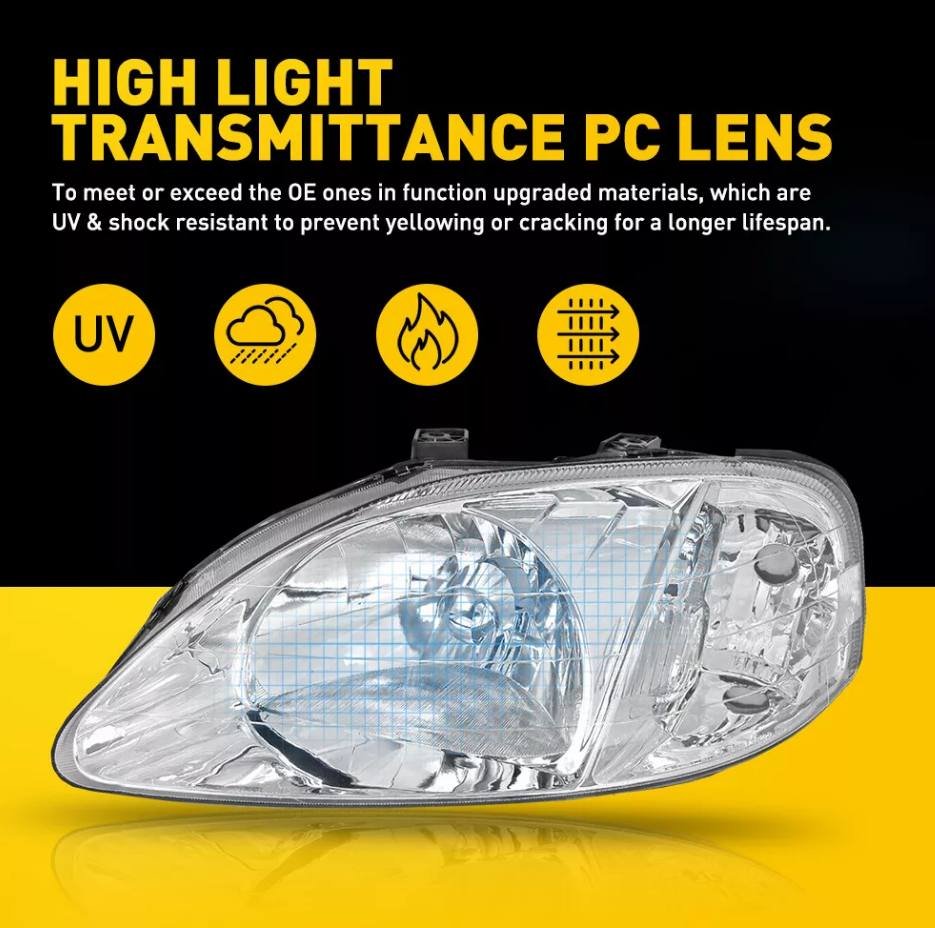 Honda Civic Replacement Headlights (1999-2000) - Halogen Composite Pair