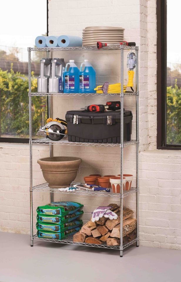 Hyper Tough 5 Tier Wire Shelf Unit, Chrome, 1750 lb Capacity