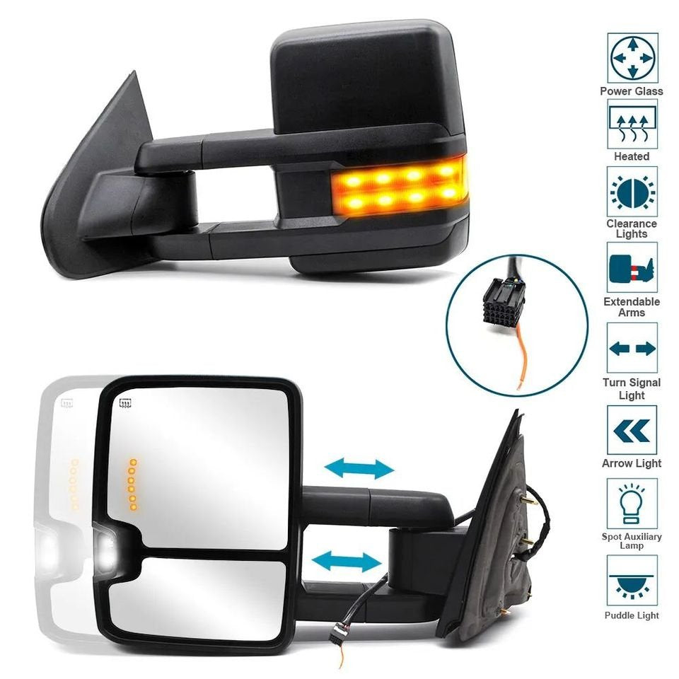 Tow Mirrors for 2014-2018 Chevy Silverado Sierra 1500 2500HD 3500HD Power Heated
