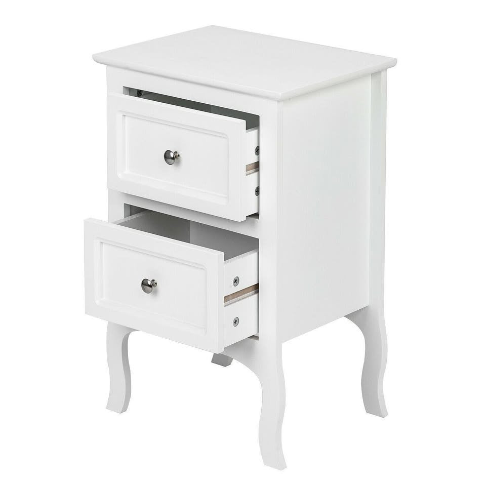 Set of 2 White Bedroom Bedside Table Nightstand End Side Organizer 2 Drawers Storage