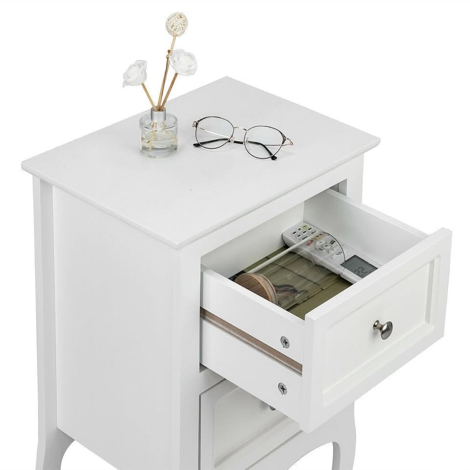 Set of 2 White Bedroom Bedside Table Nightstand End Side Organizer 2 Drawers Storage