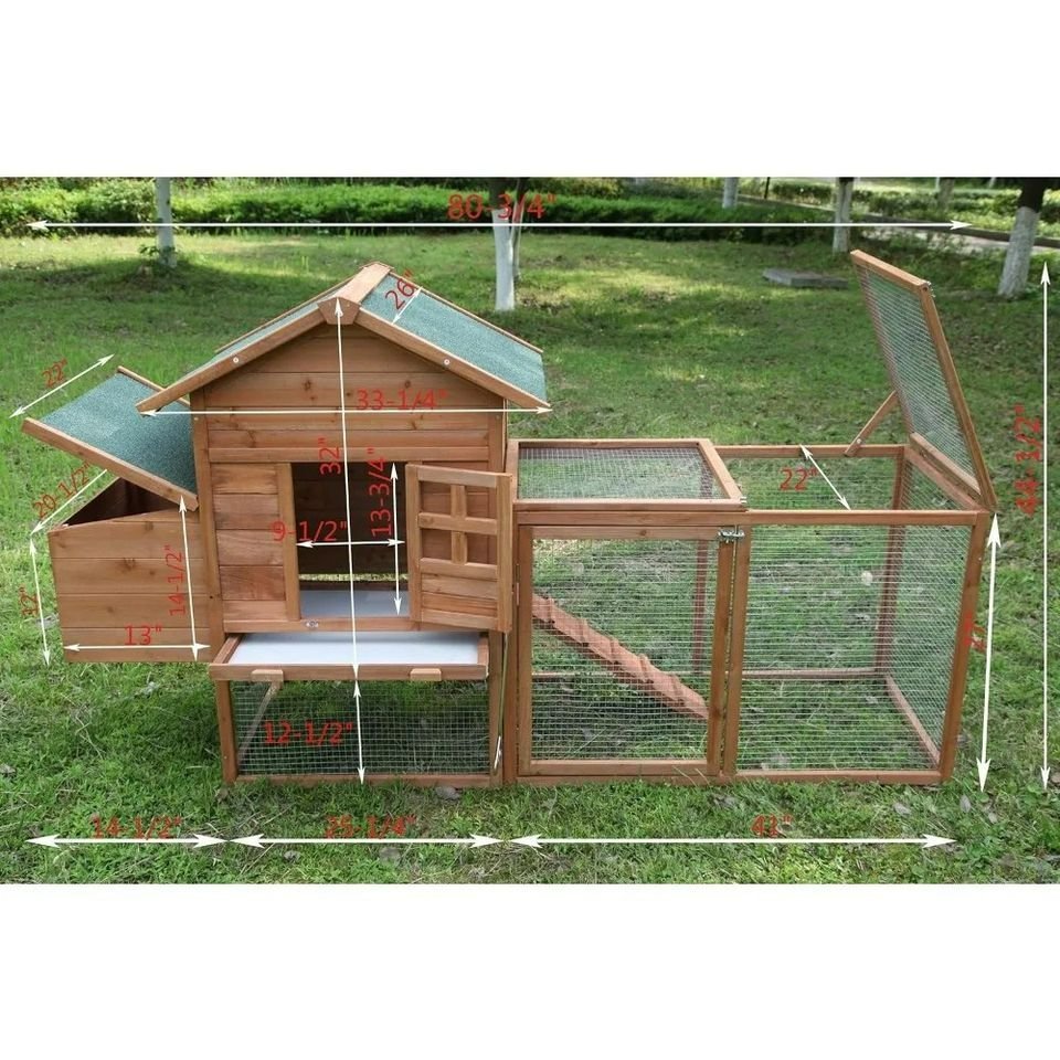 Outdoor 80'' Weatherproof Wooden Chicken Coops Nest Box Hen House