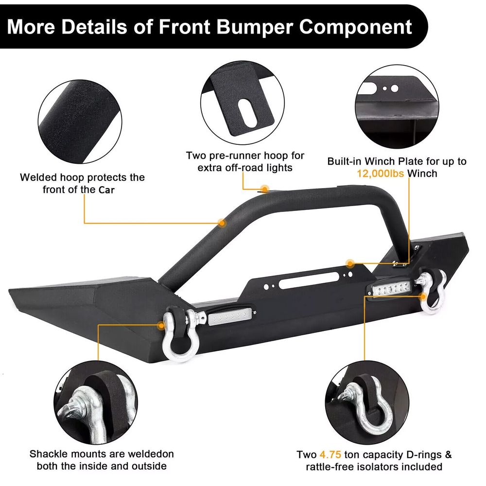 Front Bumper W/ Winch Plate D-Rings Rock Crawler For Jeep Wrangler 87-06 TJ YJ