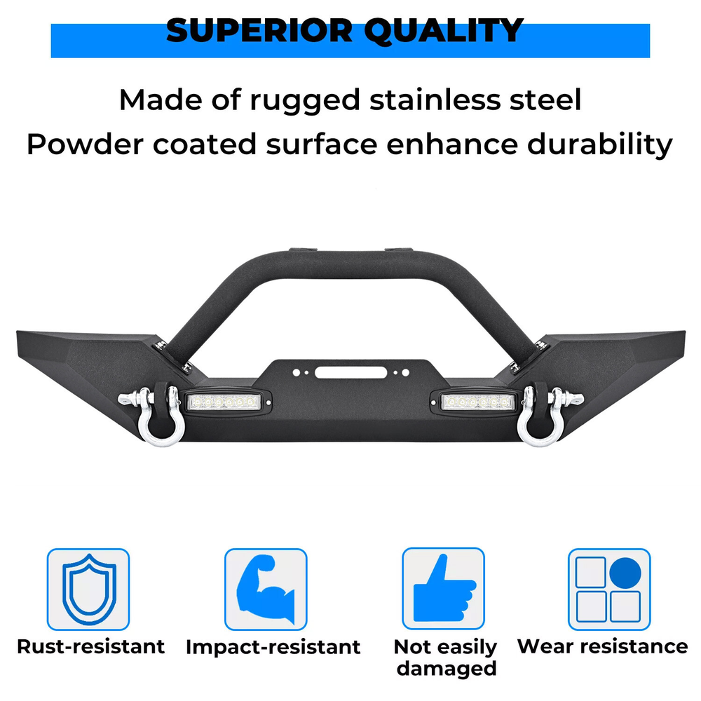 Front Bumper W/ Winch Plate D-Rings Rock Crawler For Jeep Wrangler 87-06 TJ YJ