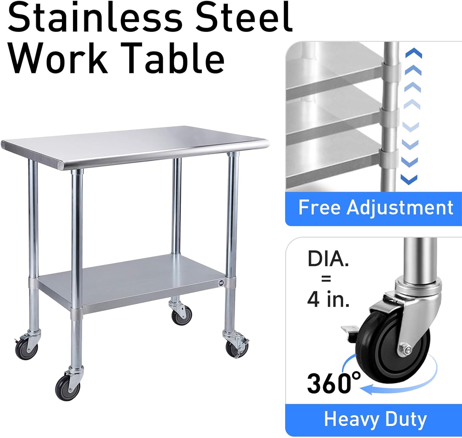 48'' x 24'' Stainless Steel Table for Kitchen Prep & Work Commercial Worktable