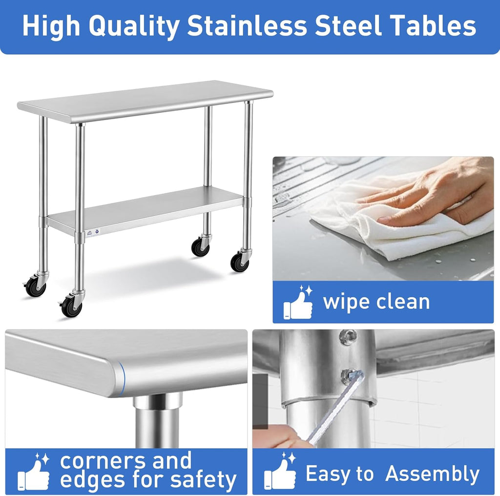 48'' x 24'' Stainless Steel Table for Kitchen Prep & Work Commercial Worktable