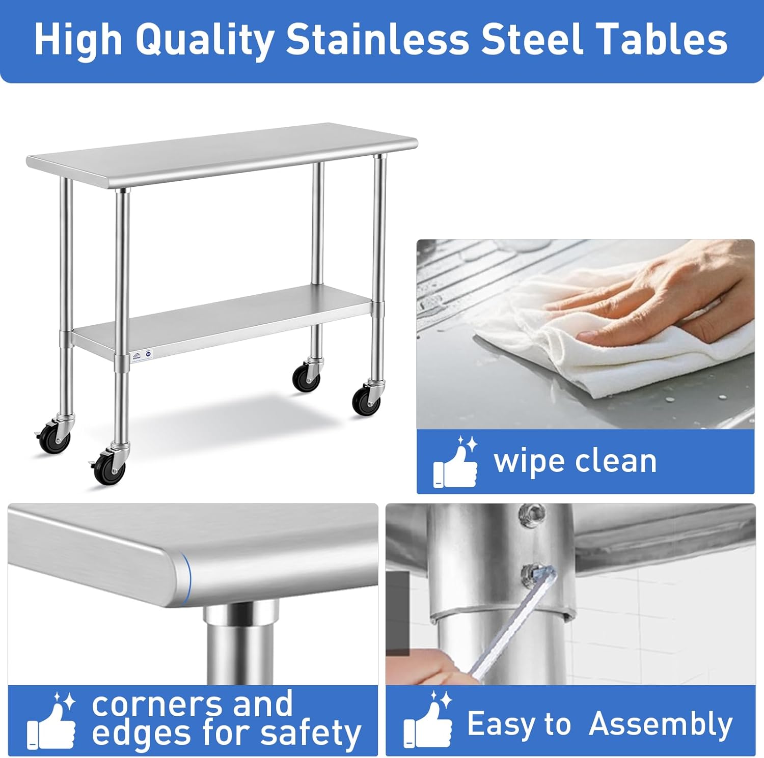 48'' x 24'' Stainless Steel Table for Kitchen Prep & Work Commercial Worktable