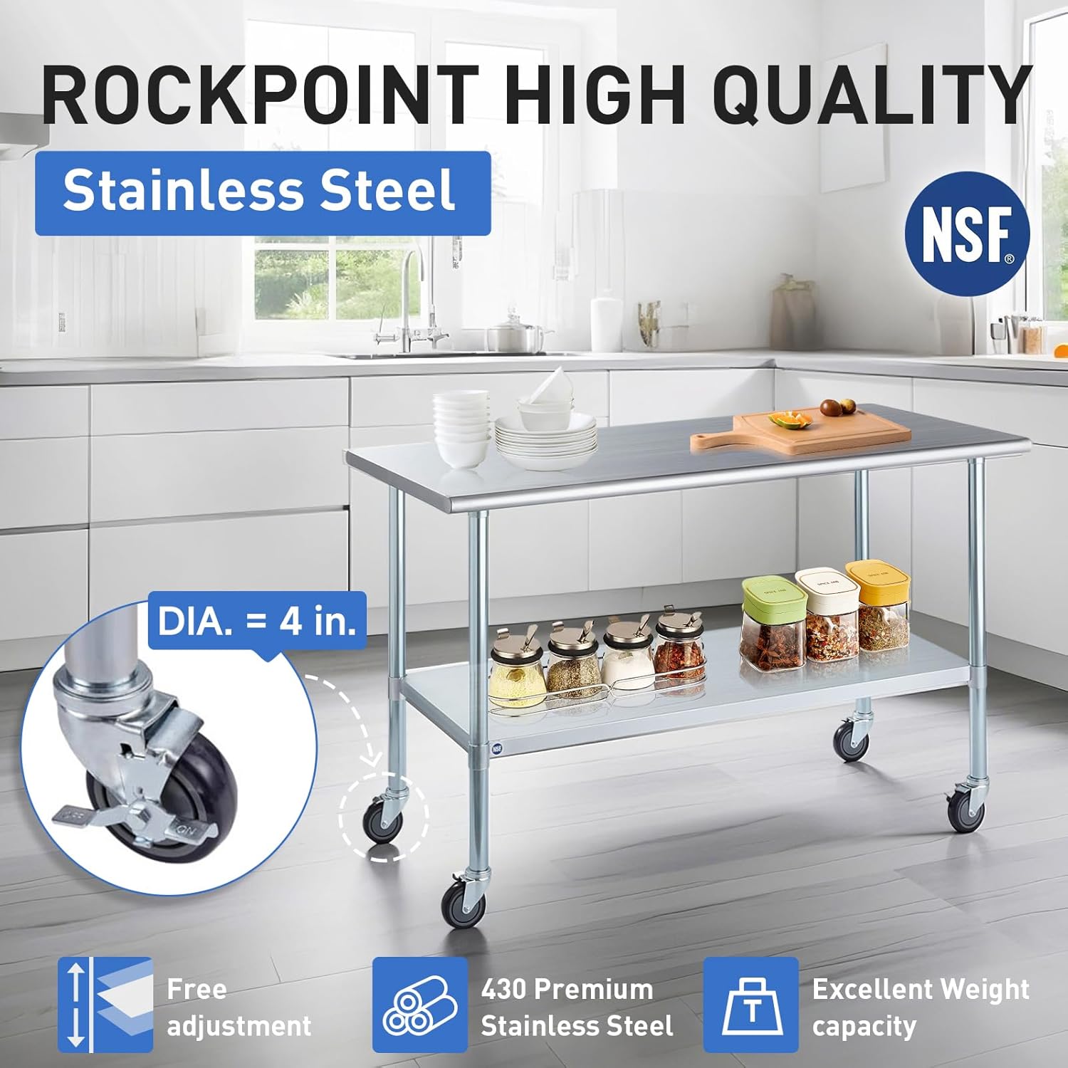 48'' x 24'' Stainless Steel Table for Kitchen Prep & Work Commercial Worktable
