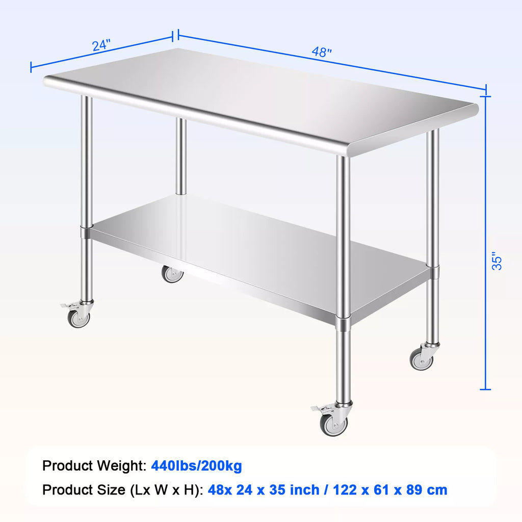48'' x 24'' Stainless Steel Table for Kitchen Prep & Work Commercial Worktable