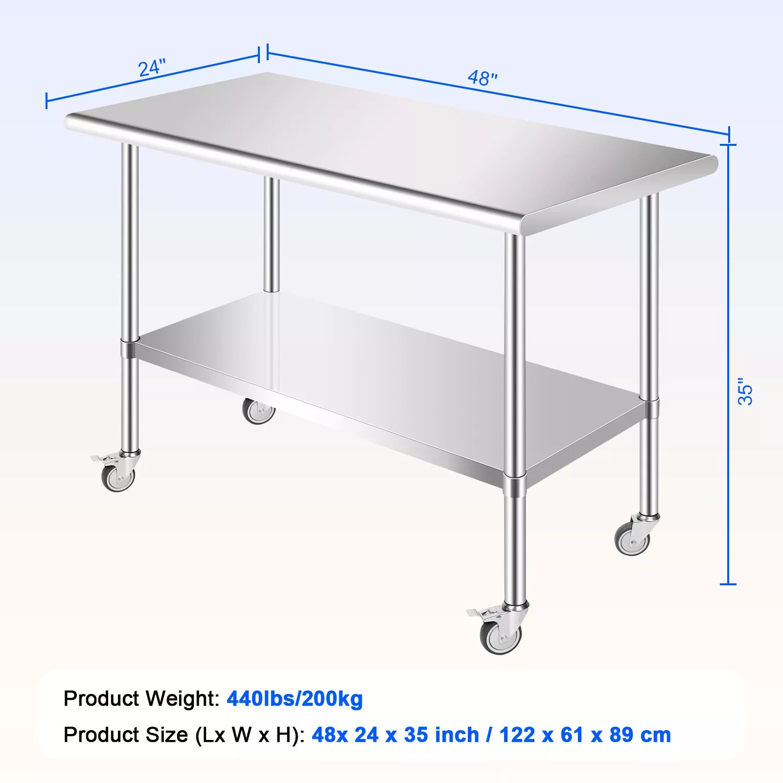 48'' x 24'' Stainless Steel Table for Kitchen Prep & Work Commercial Worktable
