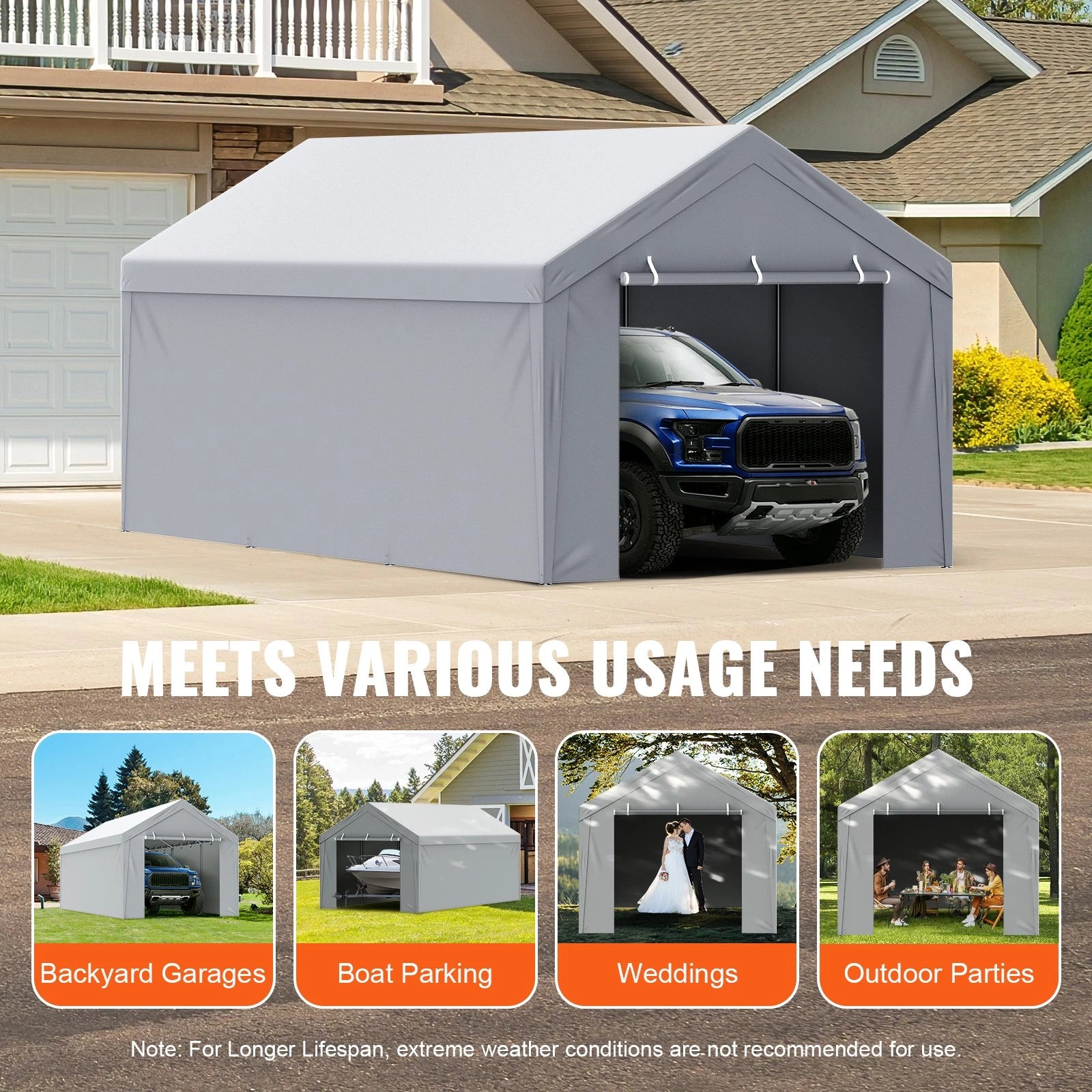Carport Replacement Canopy Car Shelter Top+Side 10x20ft Frame Not Included