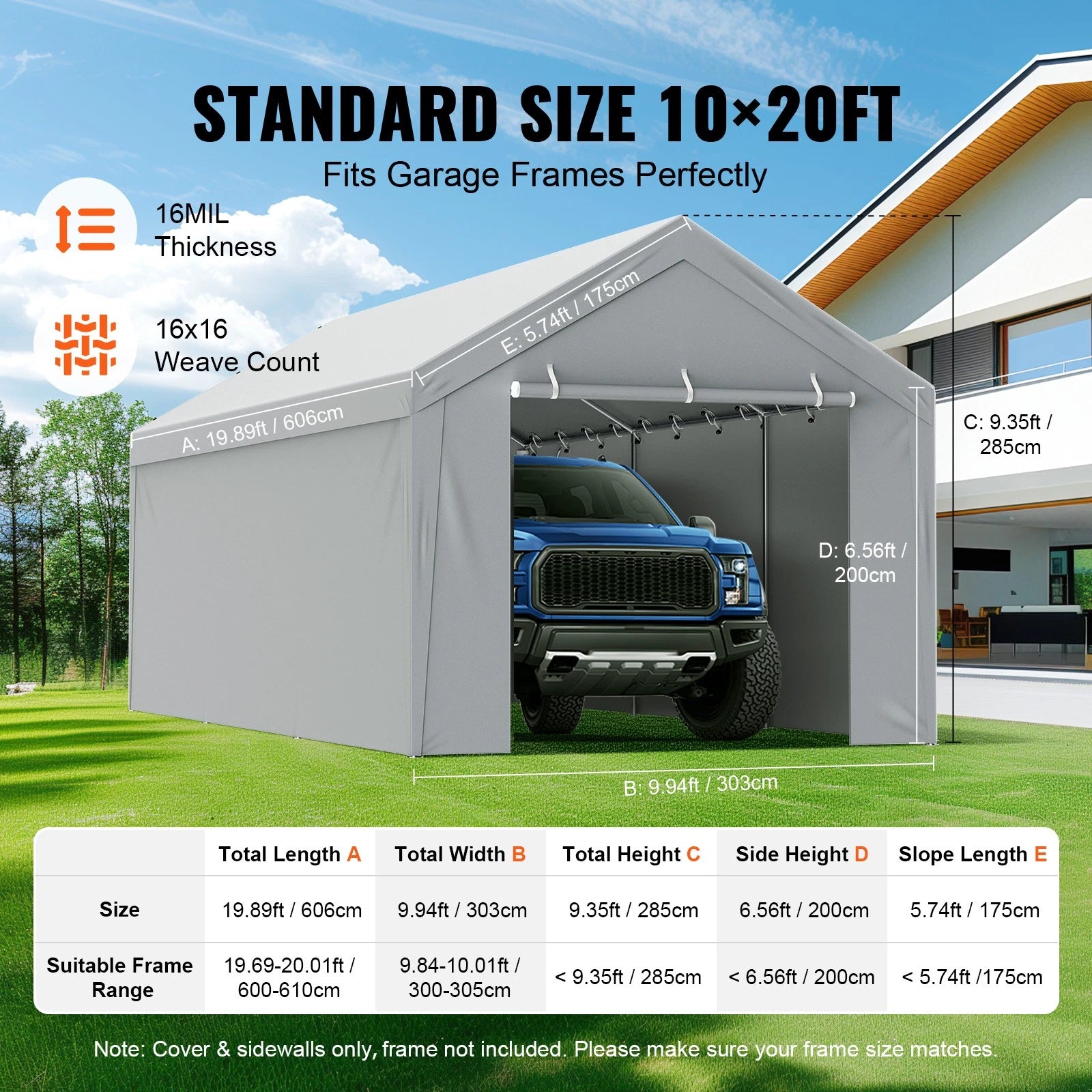 Carport Replacement Canopy Car Shelter Top+Side 10x20ft Frame Not Included